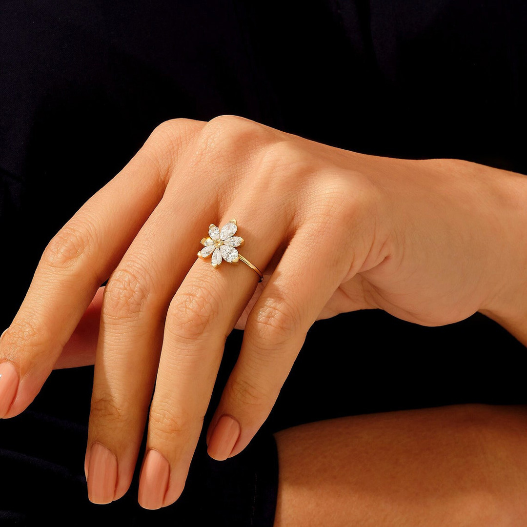 1.25CT Pear Cut Moissanite Flower Engagement Ring In Sterling Silver