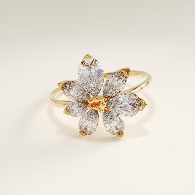 1.25CT Pear Cut Moissanite Flower Engagement Ring In Sterling Silver