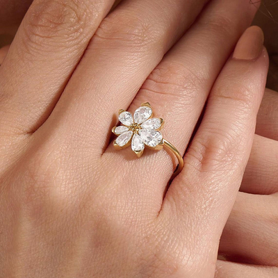 1.25CT Pear Cut Moissanite Flower Engagement Ring In Sterling Silver