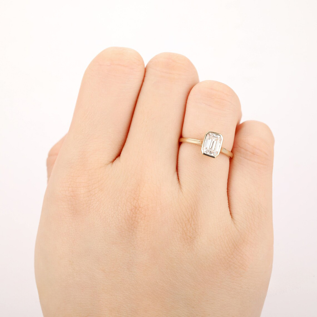 2CT Emerald Cut Moissanite Engagement Ring In Sterling Silver