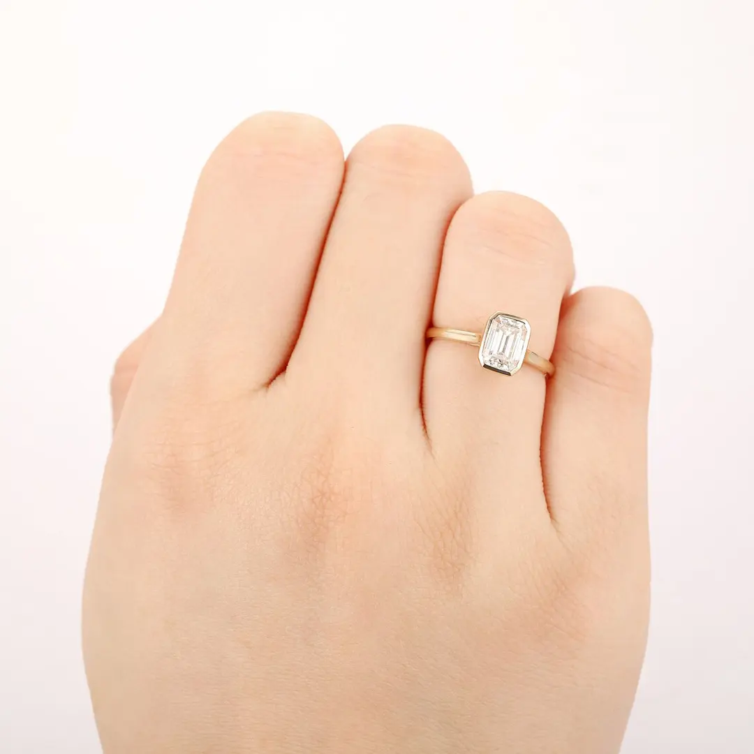 2CT Emerald Cut Moissanite Engagement Ring In Sterling Silver