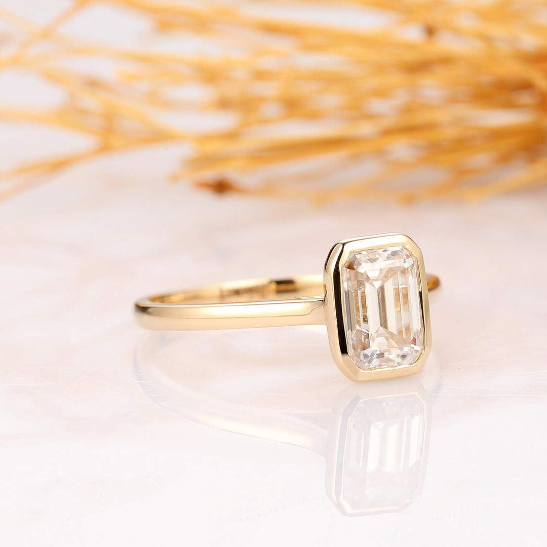 2CT Emerald Cut Moissanite Engagement Ring In Sterling Silver
