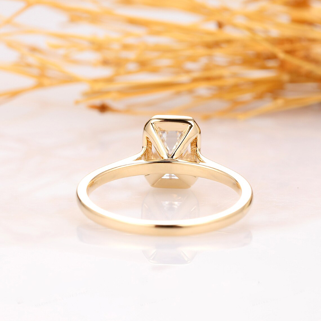 2CT Emerald Cut Moissanite Engagement Ring In Sterling Silver
