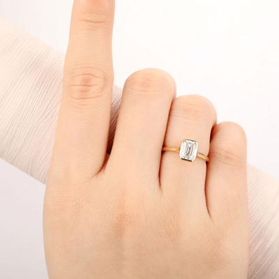 2CT Emerald Cut Moissanite Engagement Ring In Sterling Silver