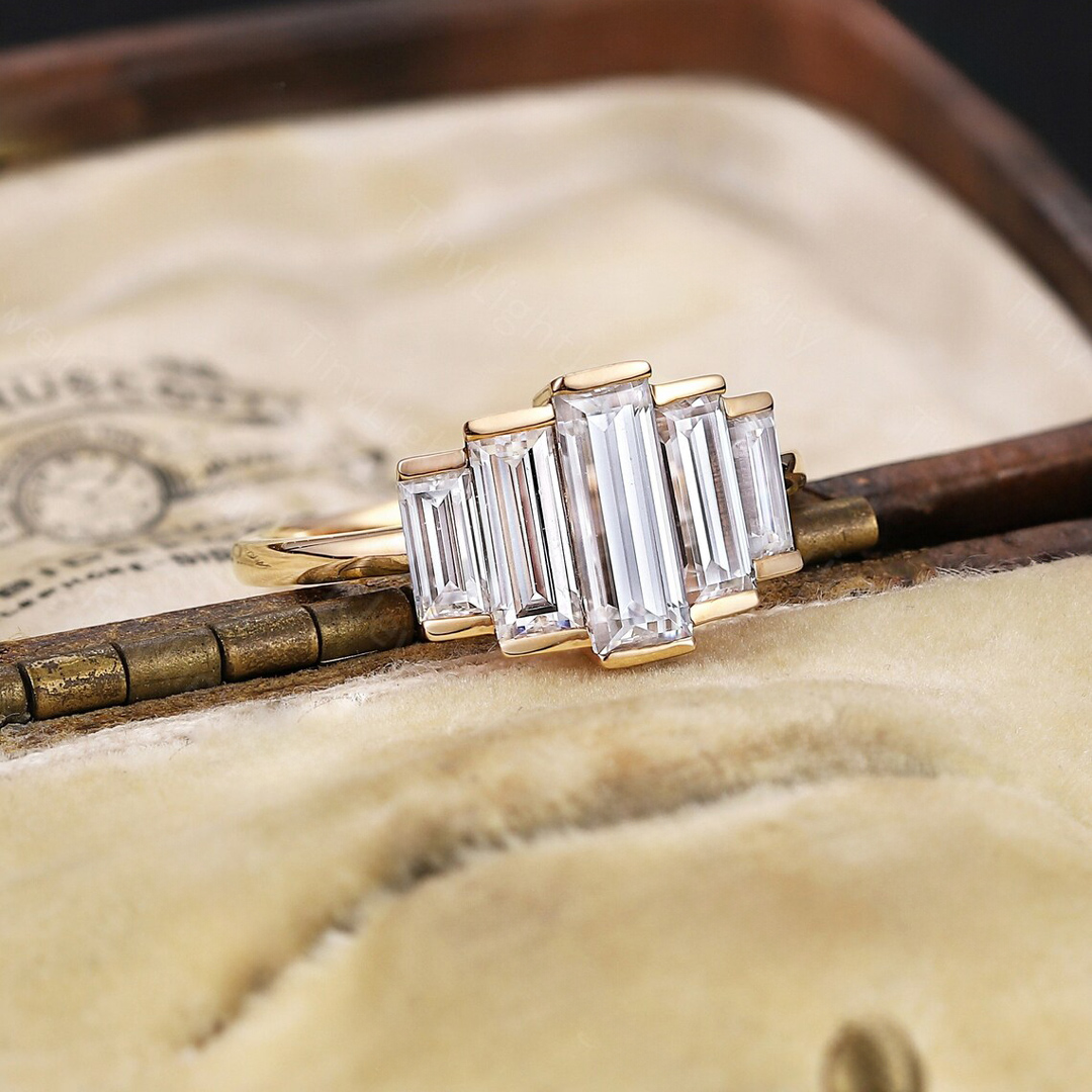 2.2CT Emerald Cut Moissanite Engagement Ring In Sterling Silver