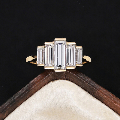 2.2CT Emerald Cut Moissanite Engagement Ring In Sterling Silver
