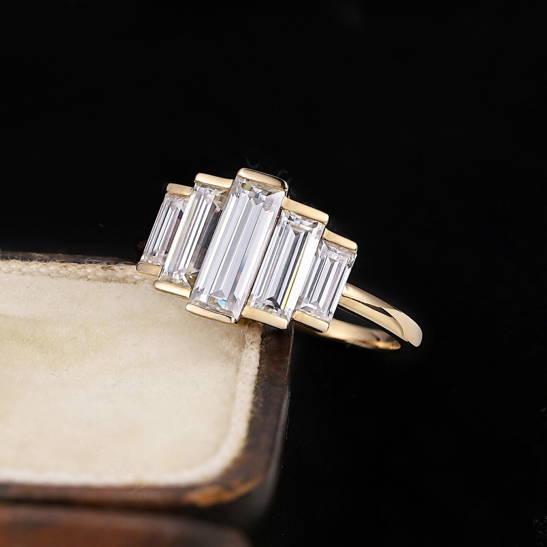 2.2CT Emerald Cut Moissanite Engagement Ring In Sterling Silver