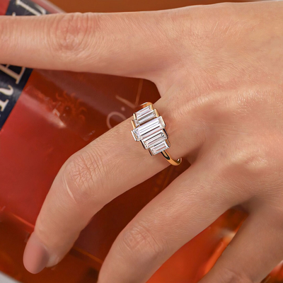 2.2CT Emerald Cut Moissanite Engagement Ring In Sterling Silver