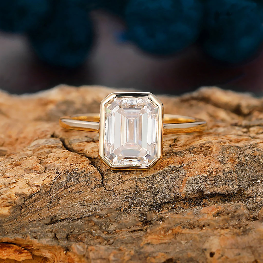 2CT Emerald Cut Moissanite Engagement Ring In Sterling Silver