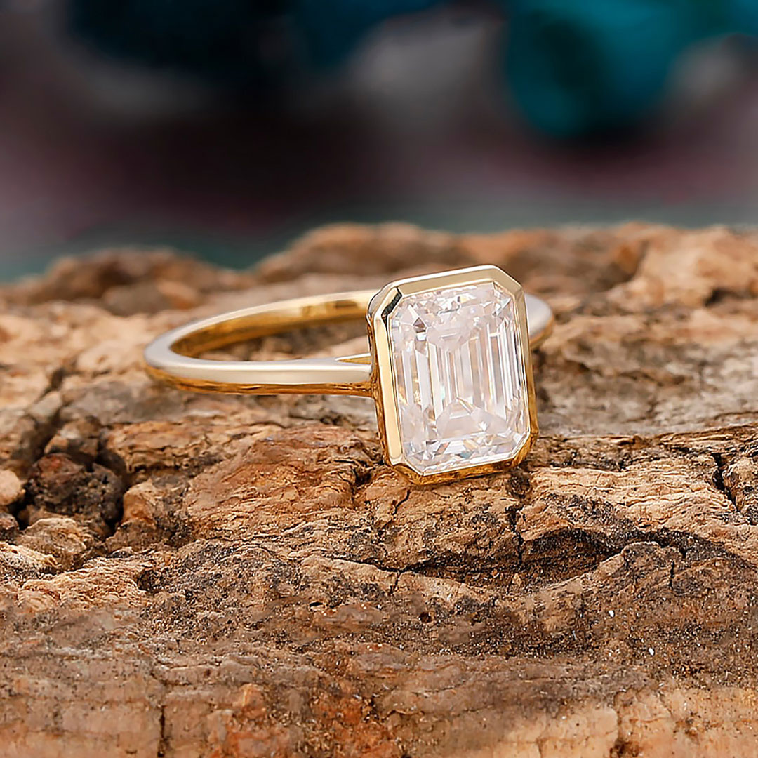 2CT Emerald Cut Moissanite Engagement Ring In Sterling Silver