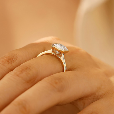 2CT Emerald Cut Moissanite Engagement Ring In Sterling Silver