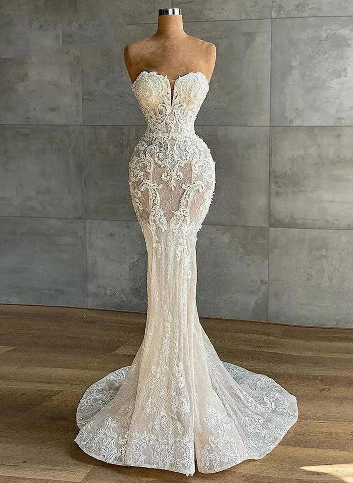 mermaid wedding dress modest Modest Long Mermaid Sweetheart Lace Wedding Dress with Sleeves