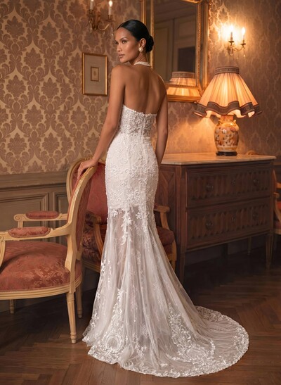 Elegant Sweetheart Sleeveless Mermaid Sweep Train Lace/Tulle Wedding Dresses