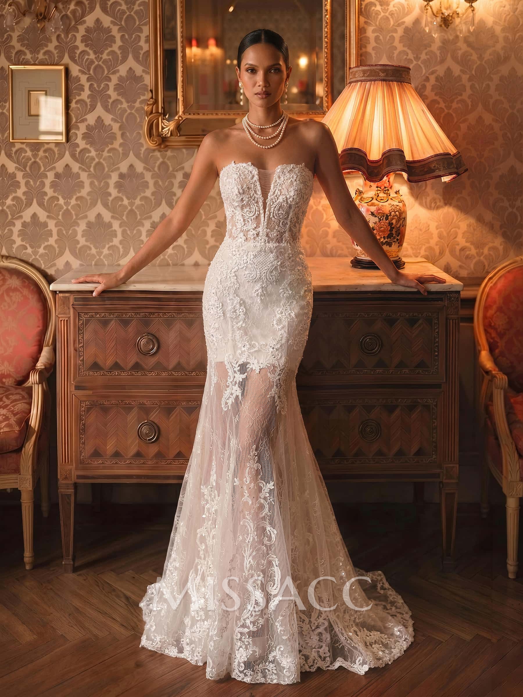 Elegant Sweetheart Sleeveless Mermaid Sweep Train Lace/Tulle Wedding Dresses Elegant Sweetheart Sleeveless Mermaid Sweep Train Lace/Tulle Wedding Dresses