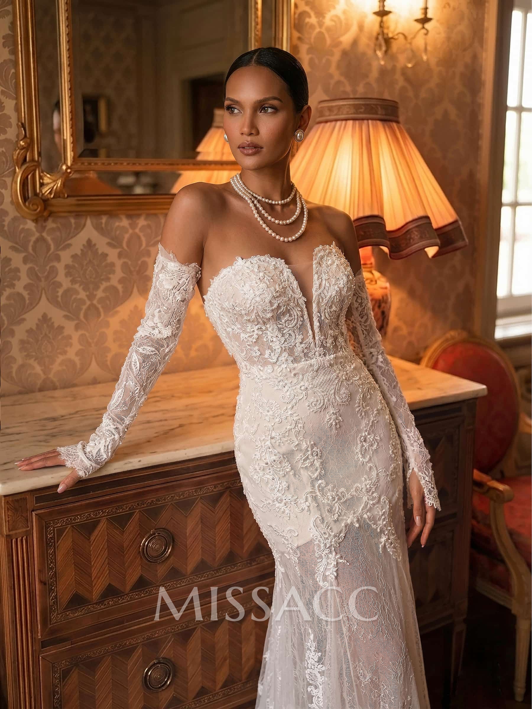 Elegant Sweetheart Sleeveless Mermaid Sweep Train Lace/Tulle Wedding Dresses Elegant Sweetheart Sleeveless Mermaid Sweep Train Lace/Tulle Wedding Dresses