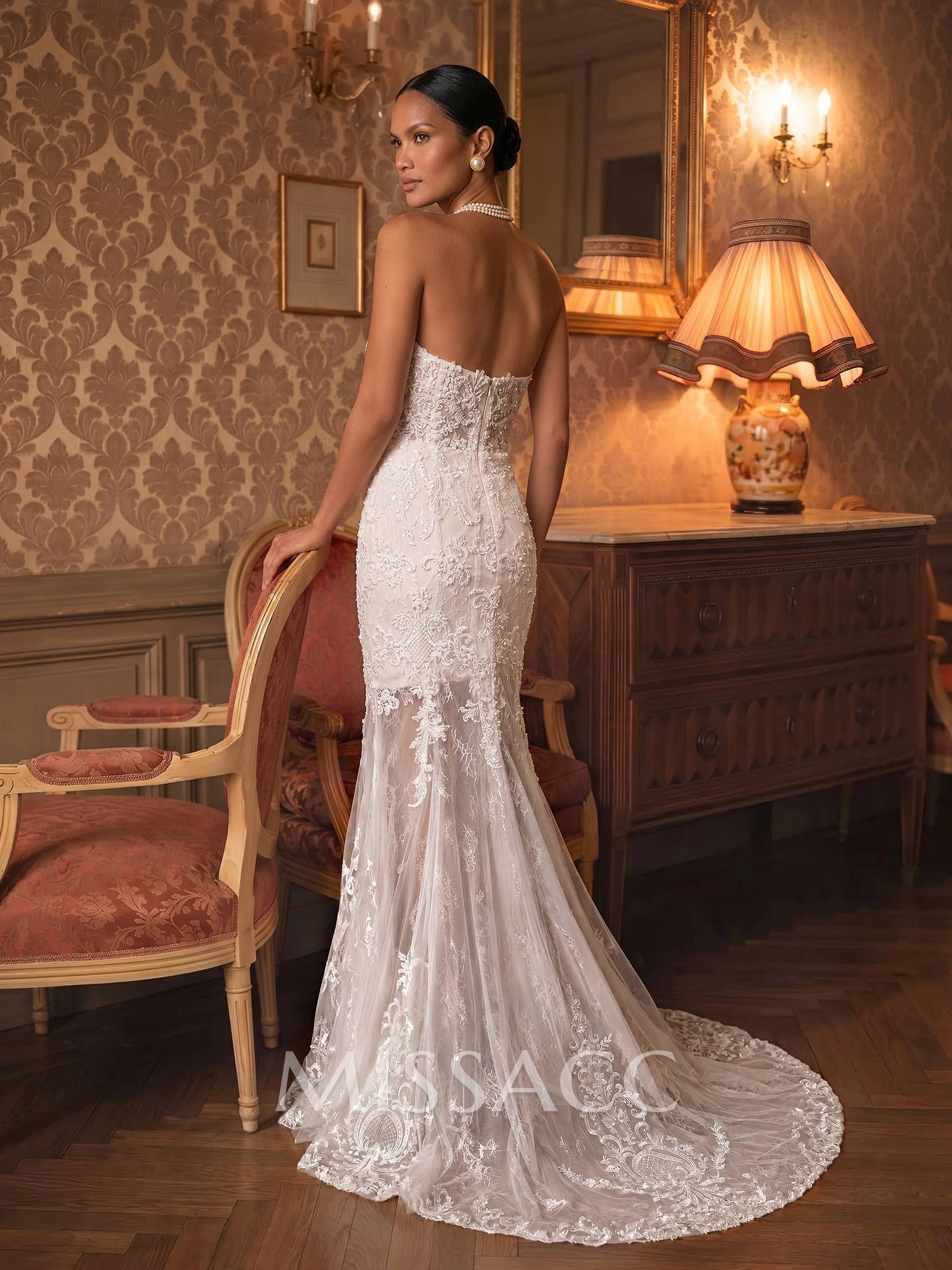 Elegant Sweetheart Sleeveless Mermaid Sweep Train Lace/Tulle Wedding Dresses Elegant Sweetheart Sleeveless Mermaid Sweep Train Lace/Tulle Wedding Dresses