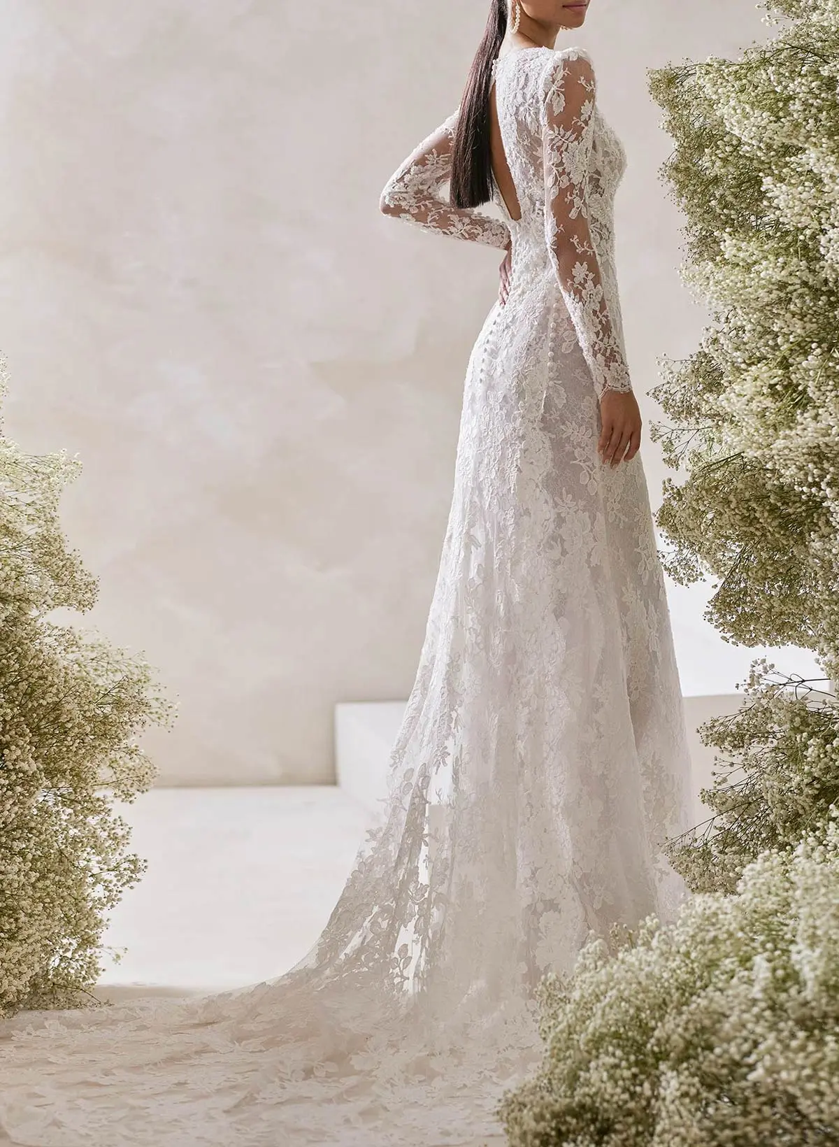 Missacc Ivory Bride Elegant Square Neckline Long Sleeves Detachable Length Lace Wedding Dresses With Back Hole Missacc Ivory Bride Elegant Square Neckline Long Sleeves Detachable Length Lace Wedding Dresses With Back Hole