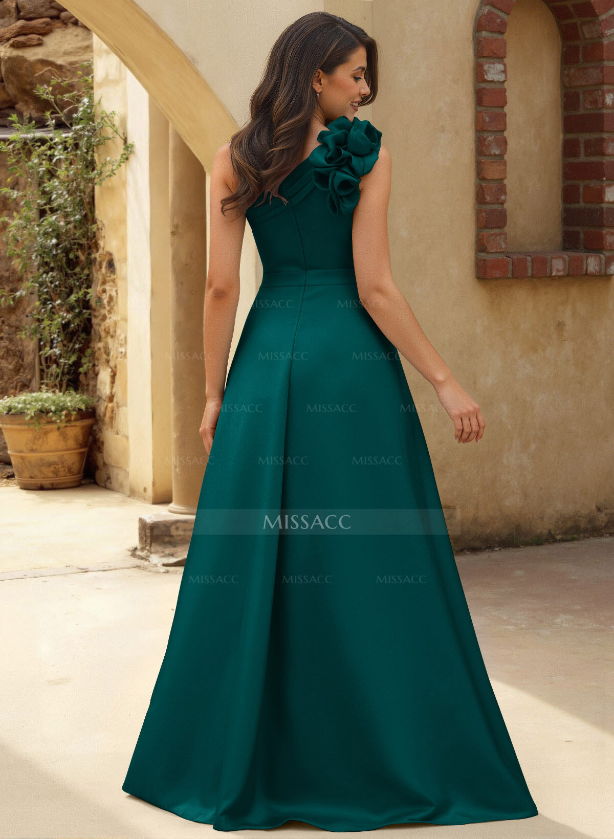 A-Line One-Shoulder Sleeveless Floor-Length Satin Bridesmaid Dresses With Flower(s)