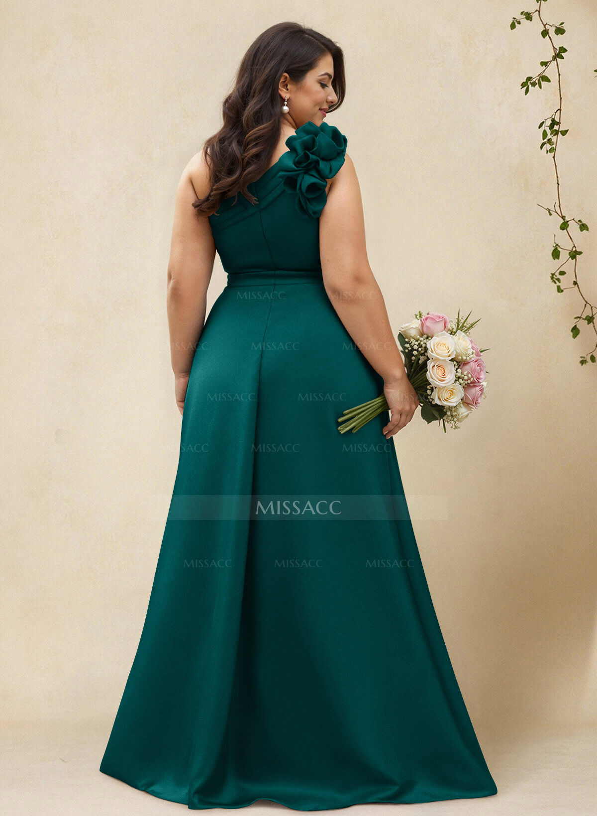 A-Line One-Shoulder Sleeveless Floor-Length Satin Bridesmaid Dresses With Flower(s)