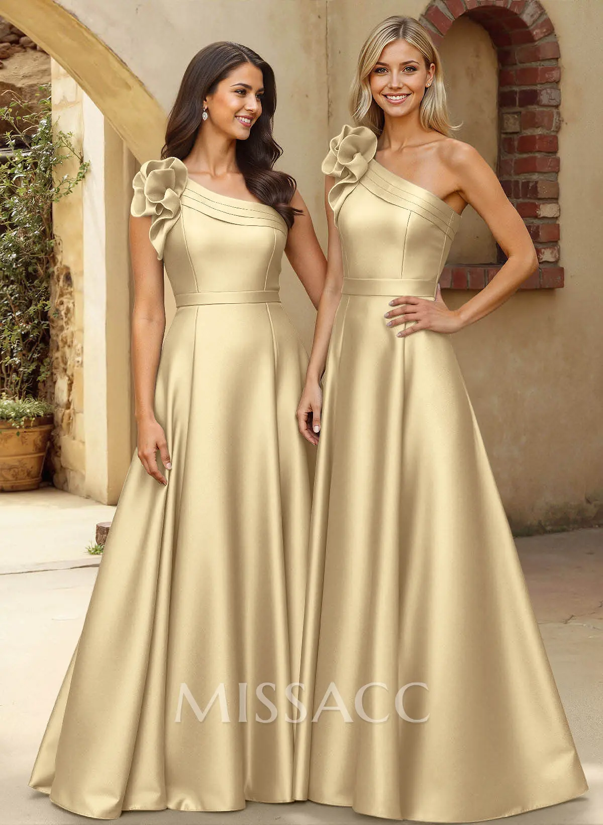 gold taffeta bridesmaid dresses Gold Bridesmaid Dress Satin A-Line V-neck Floor-Length