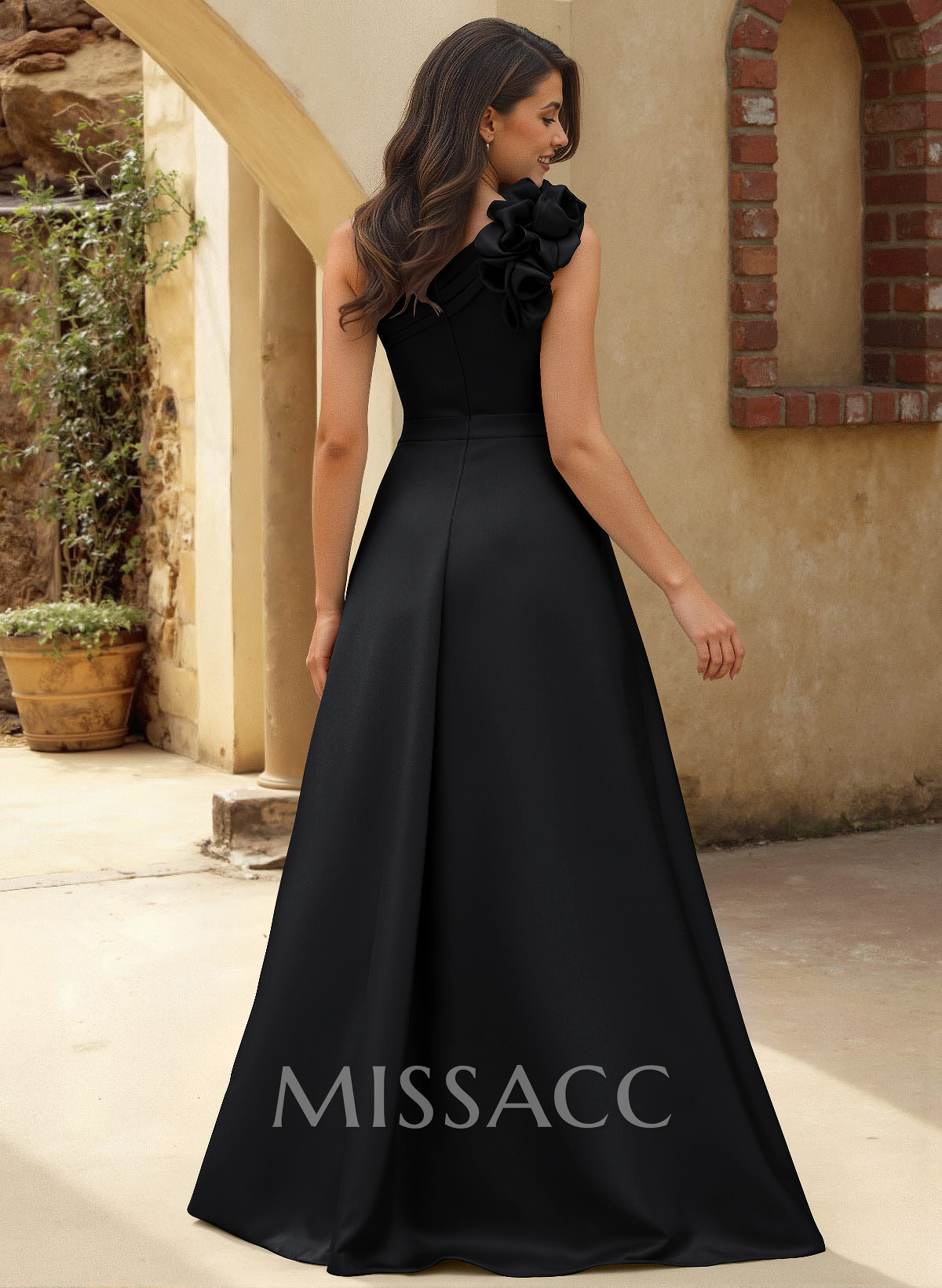 A-Line One-Shoulder Sleeveless Floor-Length Satin Bridesmaid Dresses With Flower(s)