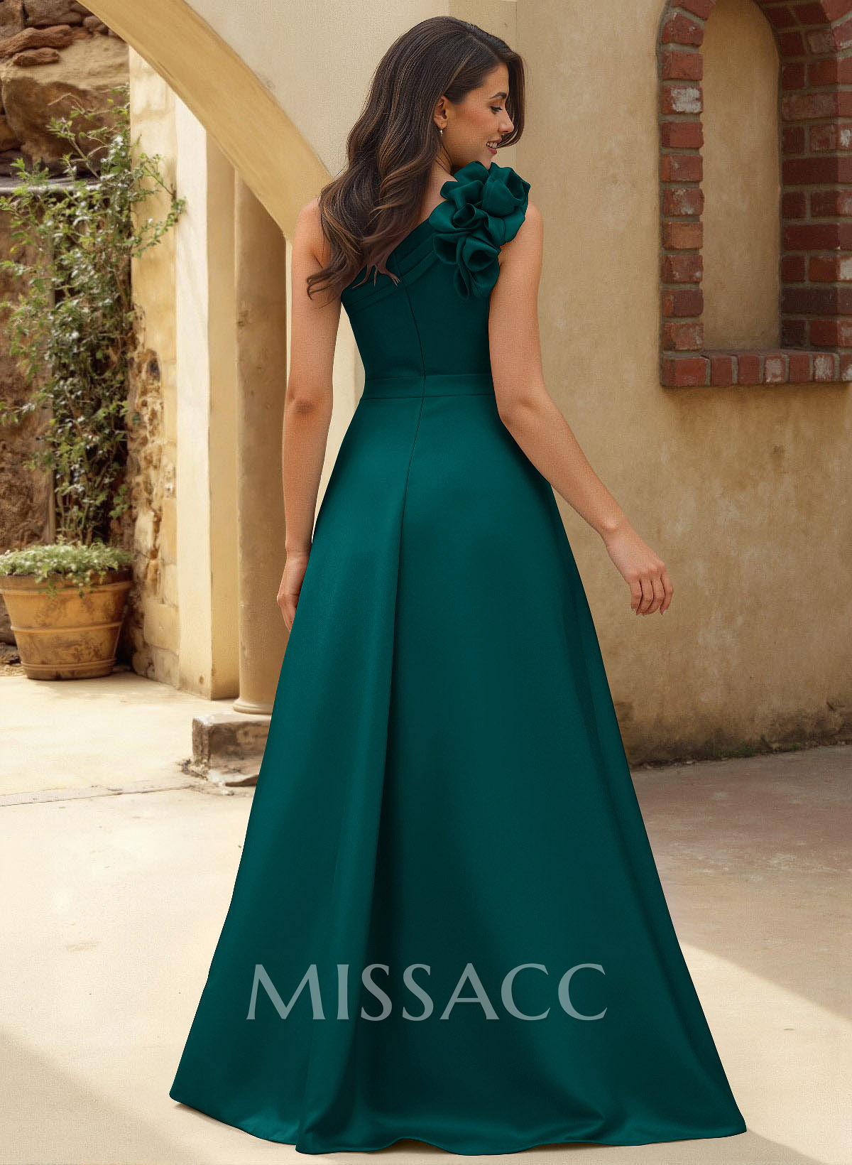 A-Line One-Shoulder Sleeveless Floor-Length Satin Bridesmaid Dresses With Flower(s)
