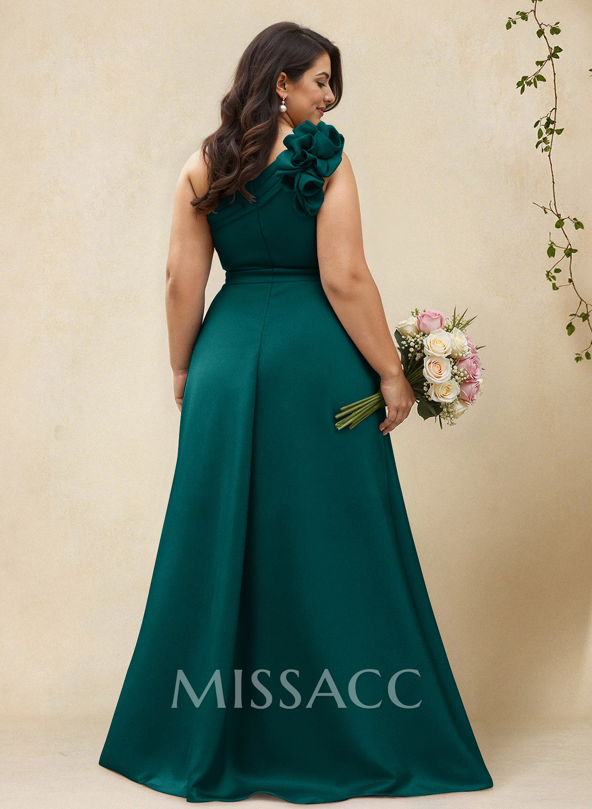 A-Line One-Shoulder Sleeveless Floor-Length Satin Bridesmaid Dresses With Flower(s)