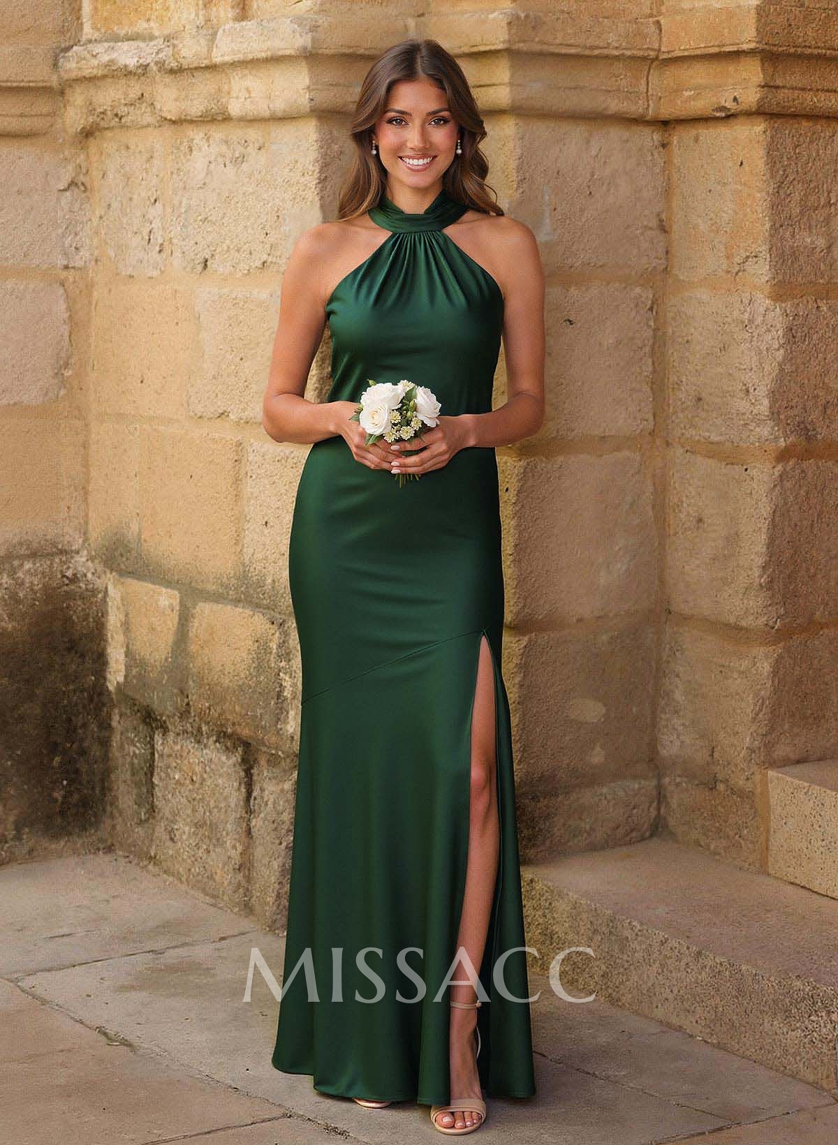 Trumpet/Mermaid Cowl Neck Floor-Length Stretch Satin Bridesmaid Dresses With High Split Trumpet/Mermaid Cowl Neck Floor-Length Stretch Satin Bridesmaid Dresses With High Split