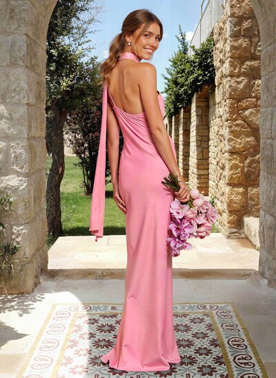 Sheath/Column One-Shoulder Floor-Length Stretch Satin Bridesmaid Dresses