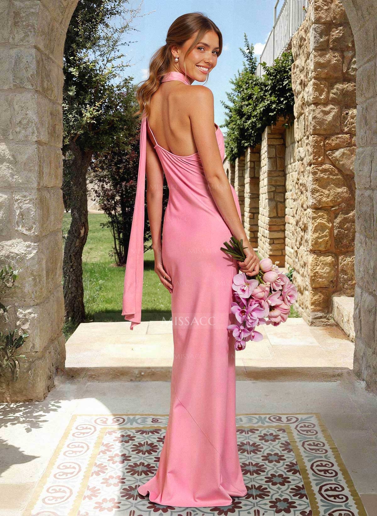Sheath/Column One-Shoulder Floor-Length Stretch Satin Bridesmaid Dresses