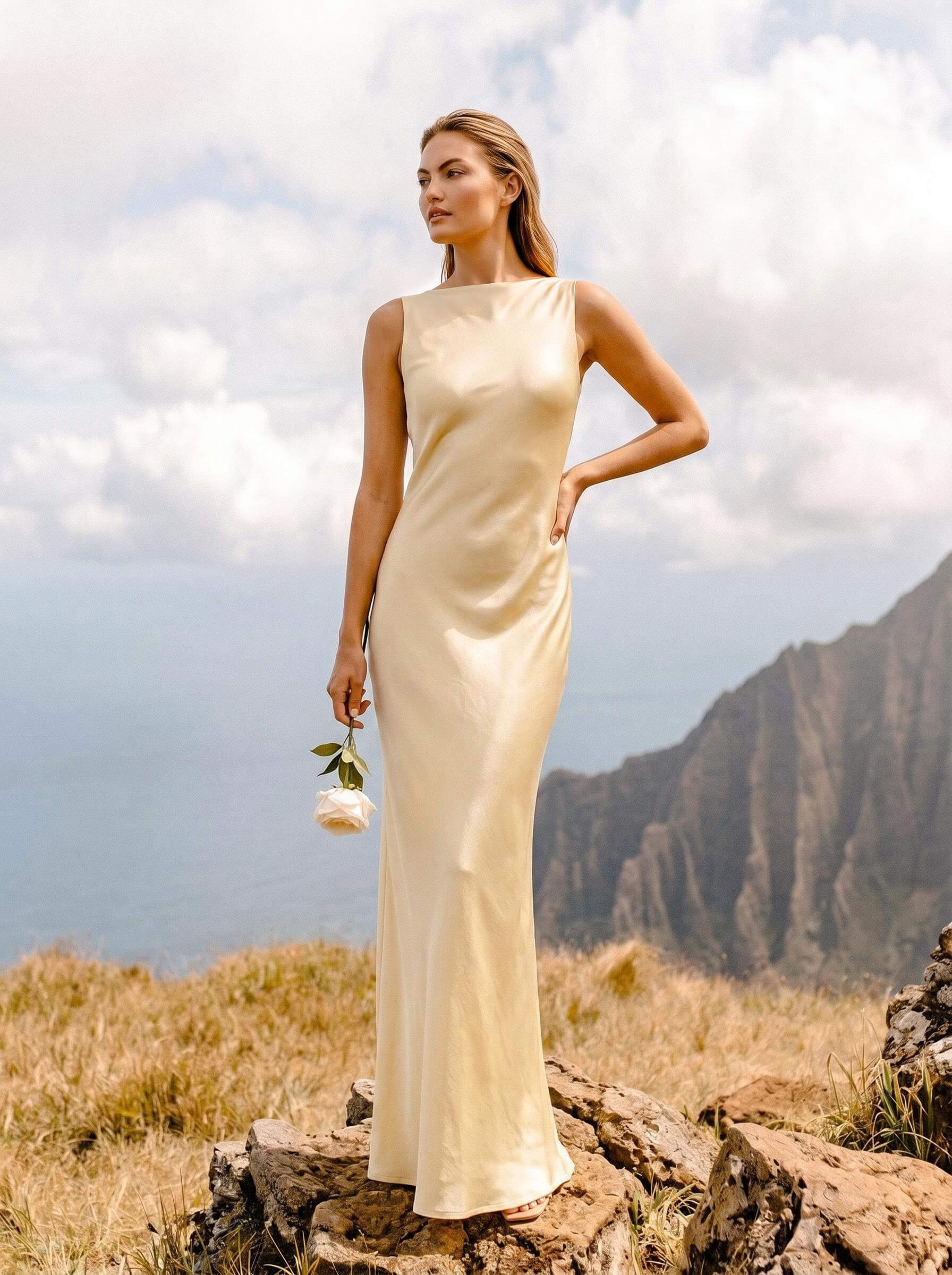 Sheath/Column Bateau Neck Floor-Length Stretch Satin Bridesmaid Dresses With Back Hole