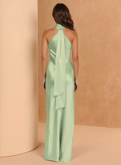 Trumpet/Mermaid Halter Sleeveless Floor-Length Stretch Satin Bridesmaid Dresses