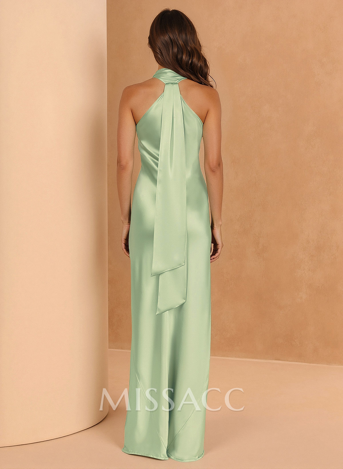 Trumpet/Mermaid Halter Sleeveless Floor-Length Stretch Satin Bridesmaid Dresses