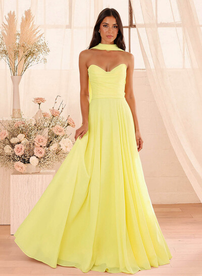 A-Line Sweetheart Sleeveless Floor-Length Chiffon Bridesmaid Dresses