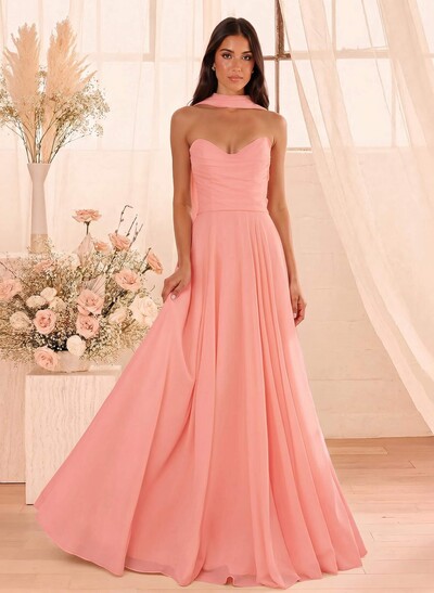 A-Line Sweetheart Sleeveless Floor-Length Chiffon Bridesmaid Dresses