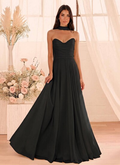A-Line Sweetheart Sleeveless Floor-Length Chiffon Bridesmaid Dresses