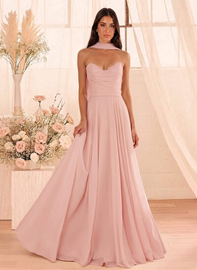 A-Line Sweetheart Sleeveless Floor-Length Chiffon Bridesmaid Dresses