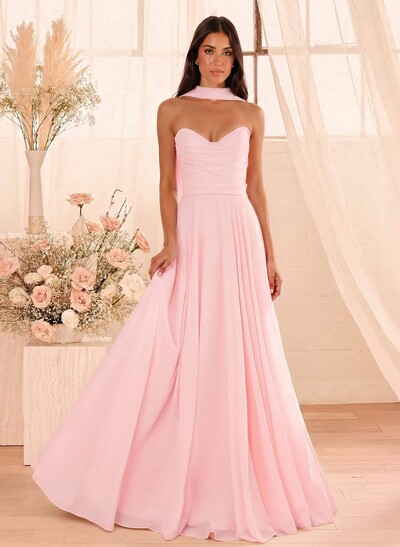 A-Line Sweetheart Sleeveless Floor-Length Chiffon Bridesmaid Dresses