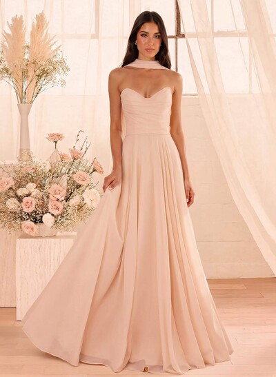A-Line Sweetheart Sleeveless Floor-Length Chiffon Bridesmaid Dresses