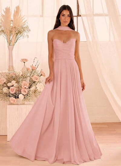 A-Line Sweetheart Sleeveless Floor-Length Chiffon Bridesmaid Dresses