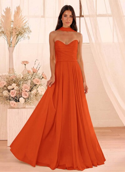A-Line Sweetheart Sleeveless Floor-Length Chiffon Bridesmaid Dresses