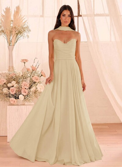 A-Line Sweetheart Sleeveless Floor-Length Chiffon Bridesmaid Dresses