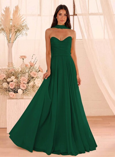 A-Line Sweetheart Sleeveless Floor-Length Chiffon Bridesmaid Dresses