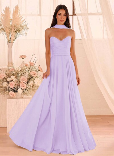 A-Line Sweetheart Sleeveless Floor-Length Chiffon Bridesmaid Dresses