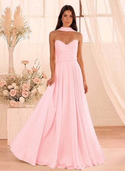 A-Line Sweetheart Sleeveless Floor-Length Chiffon Bridesmaid Dresses