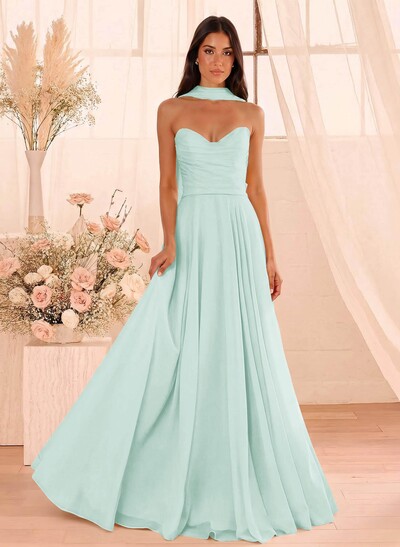 A-Line Sweetheart Sleeveless Floor-Length Chiffon Bridesmaid Dresses