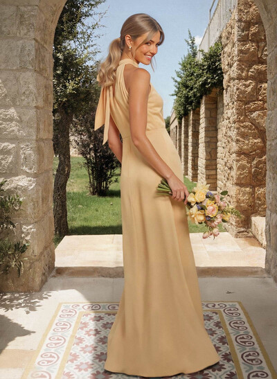 Trumpet/Mermaid Halter Floor-Length Jersey Bridesmaid Dresses
