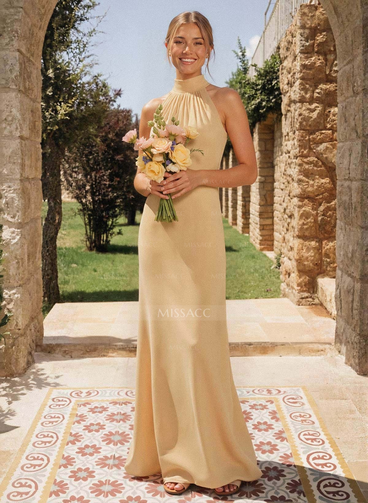 Trumpet/Mermaid Halter Floor-Length Jersey Bridesmaid Dresses