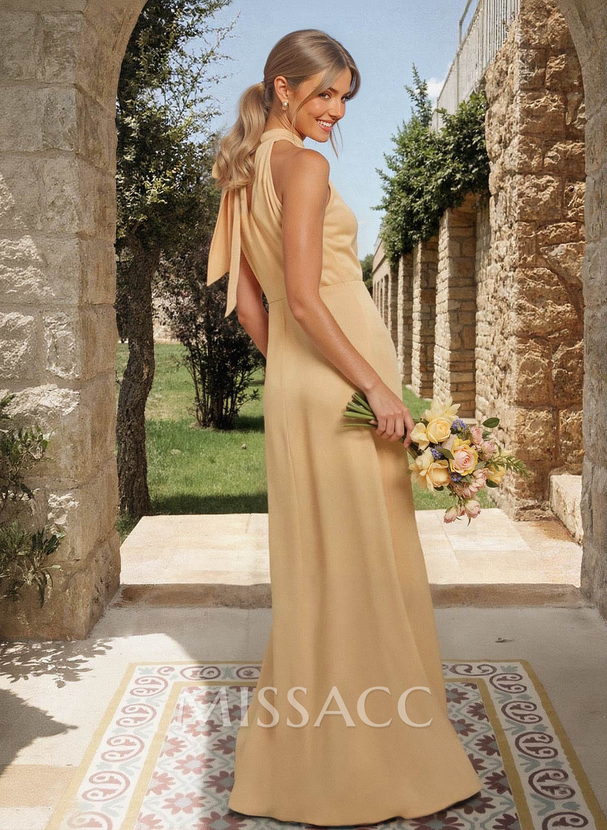 Trumpet/Mermaid Halter Floor-Length Jersey Bridesmaid Dresses
