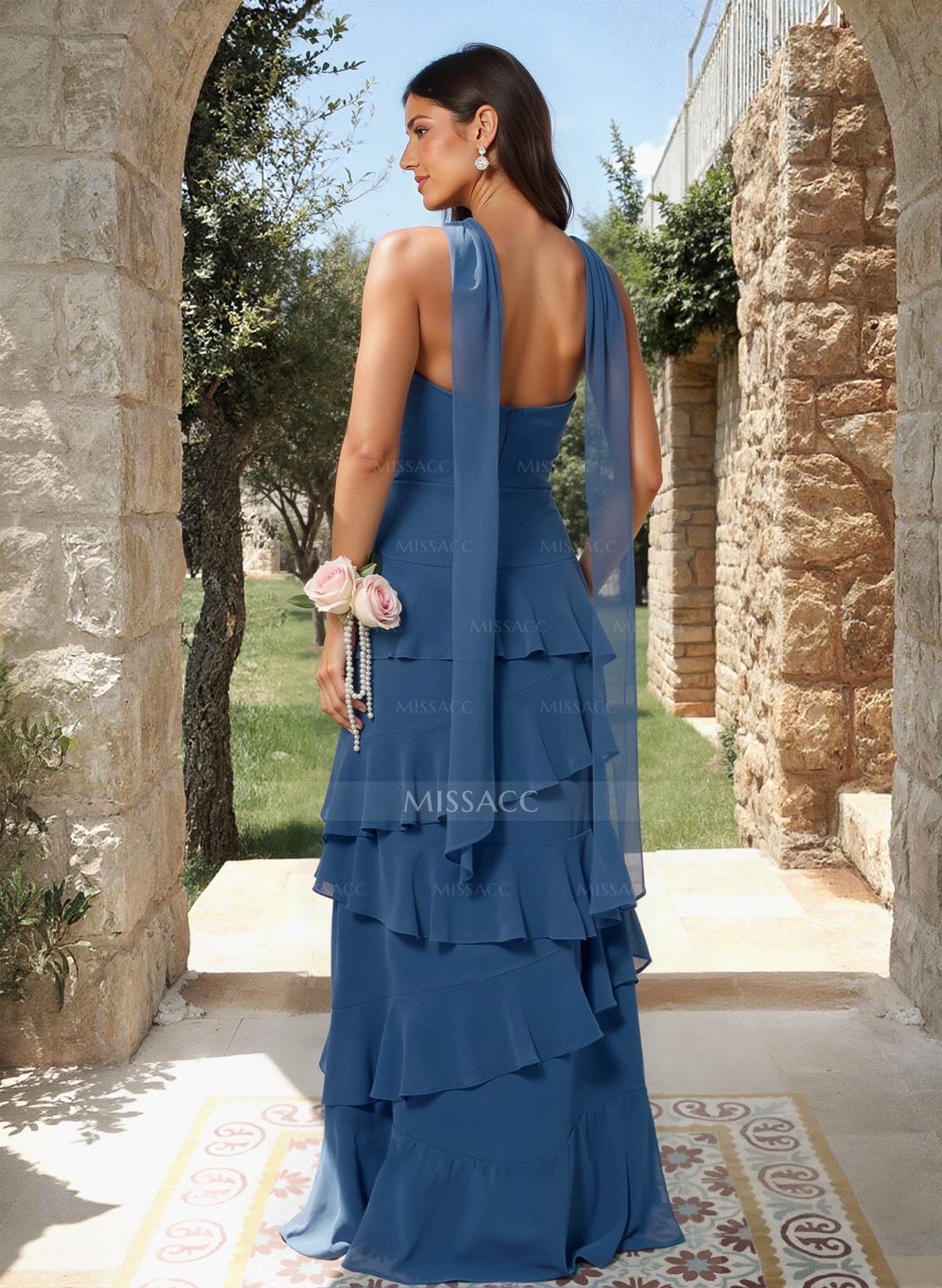 A-Line Sweetheart Floor-Length Chiffon Bridesmaid Dresses With Cascading Ruffles